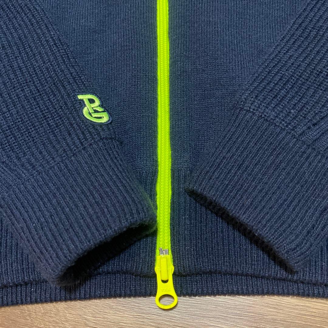 パーリーゲイツ♡ニットジップジャケット♡蓄熱♡ネイビー♡蛍光イエロー♡M