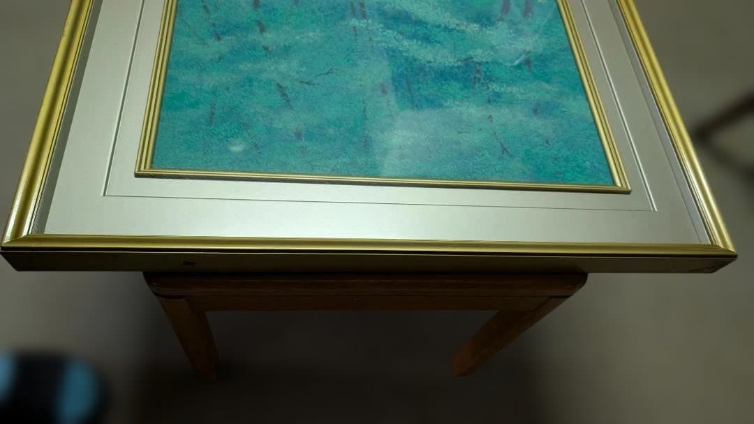 自然風景アート 緑色系 金色フレーム