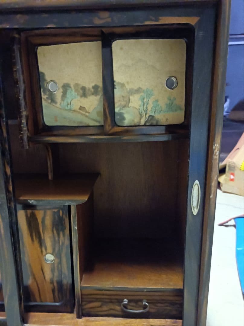 茶棚木製収納アンティーク家具 中型 引き出し付き京都引き取り限定！