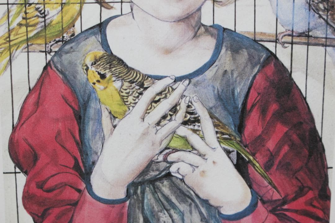 藤田嗣治 エスタンプリトグラフ「鳥を持つ少女」 171/250