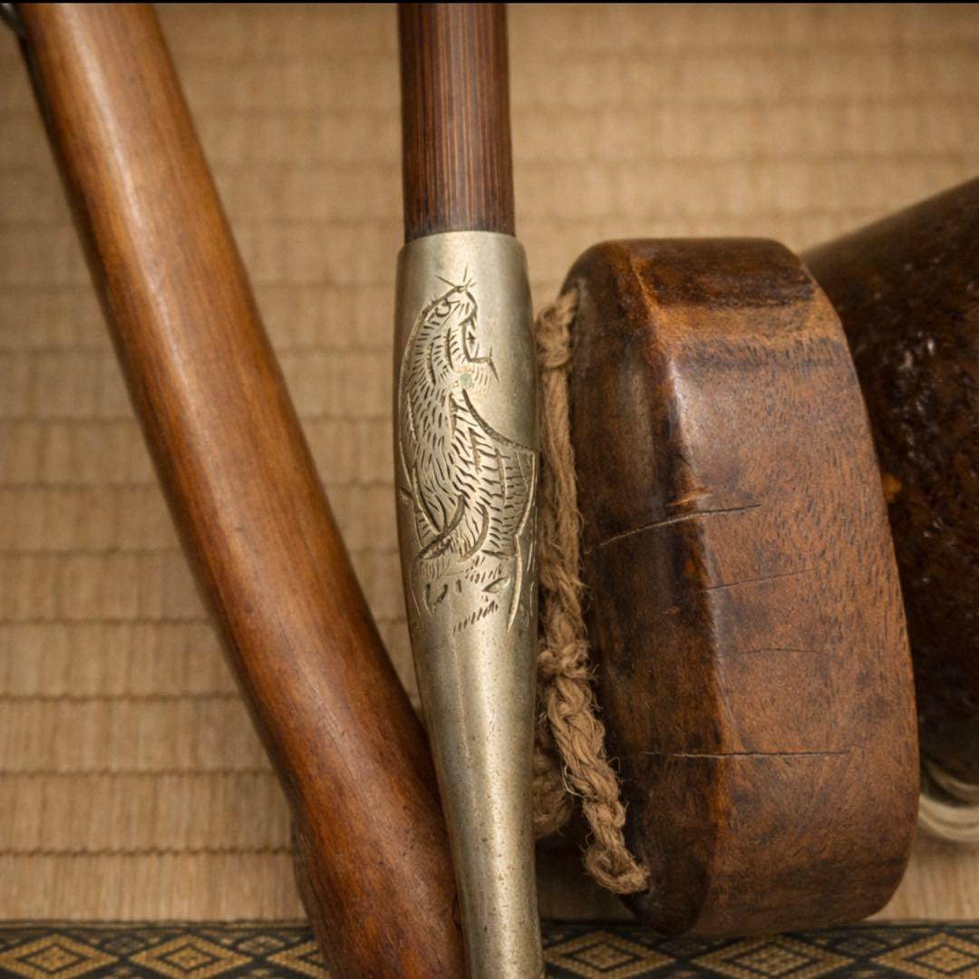 江戸後期〜明治初期 竹羅宇煙管 木製煙管入 雁彫刻金具 時代物 稀少 喫煙具一式