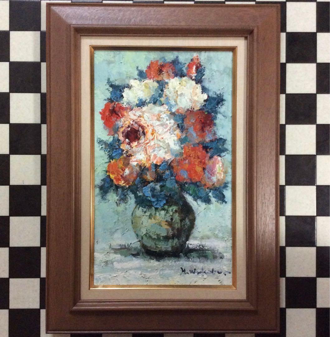 絵画・油絵・額付・渡部ひでき・薔薇・静物画・油彩画・美術品・インテリア