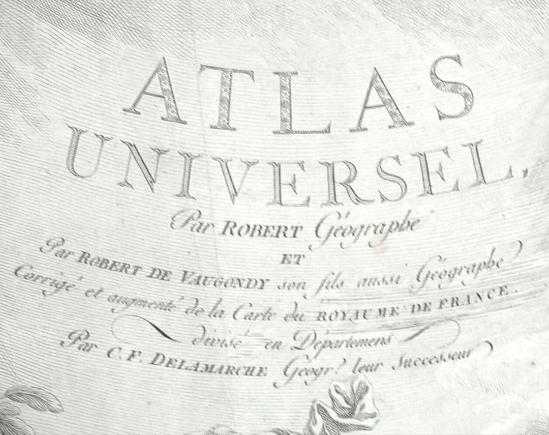 額装品　18世紀　R.ボーゴンディ　「地図帳の扉絵」　大型作品　稀少　版刻精緻