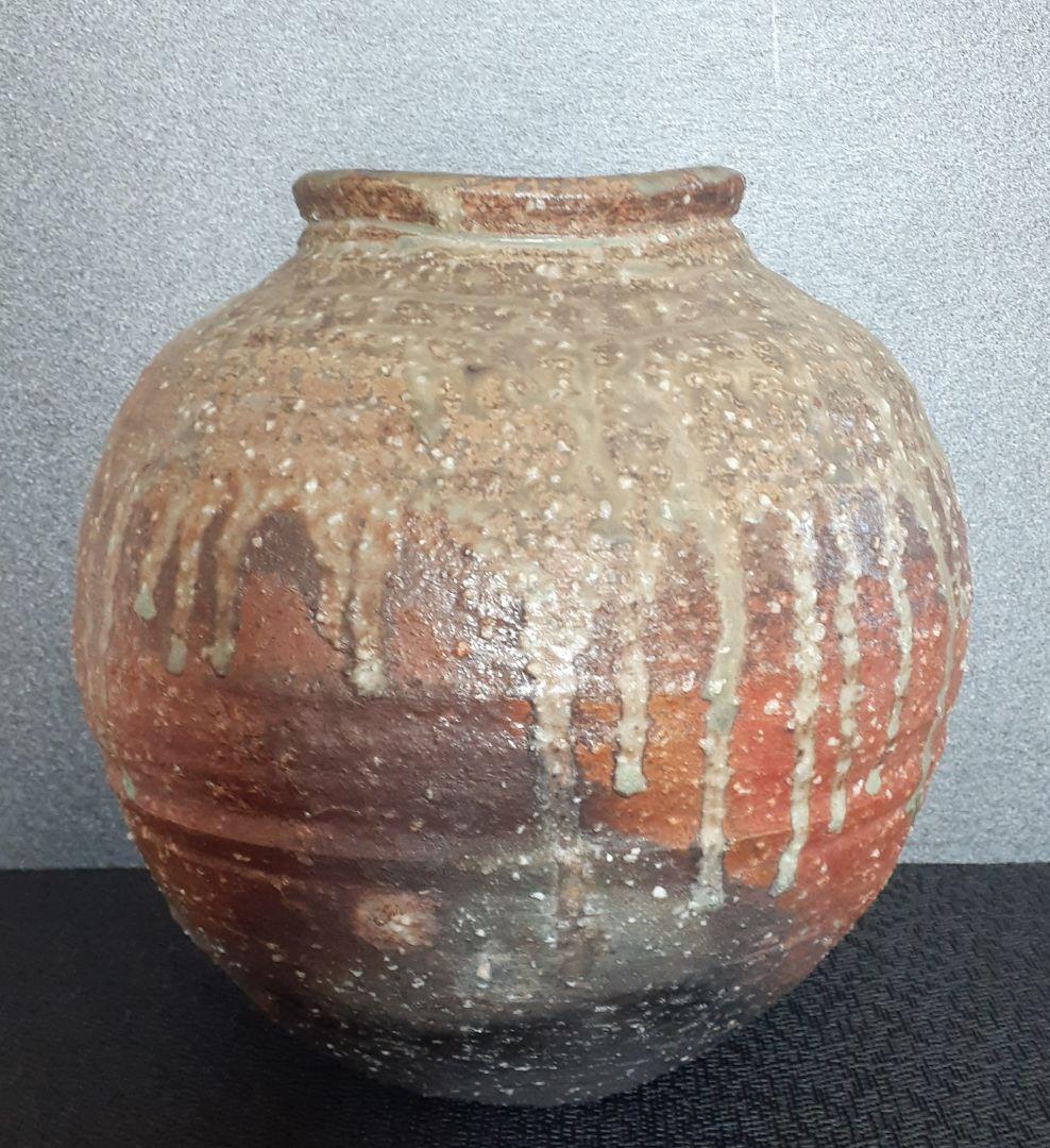 信楽焼　【良博】銘共箱　信楽　ビードロ釉　壺　花入れ　花瓶　オブジェ