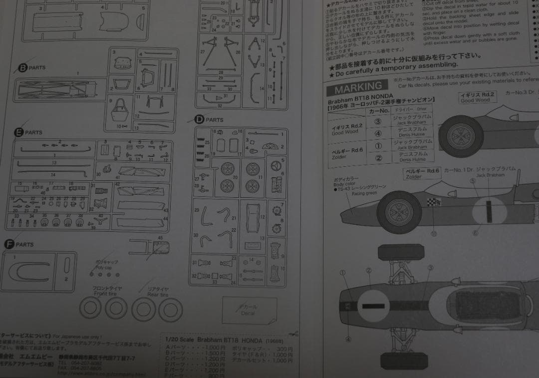貴重　エブロ製　ブラバムBT18ホンダ（Ｆ２）1/20　プラモデル未組立　未開封