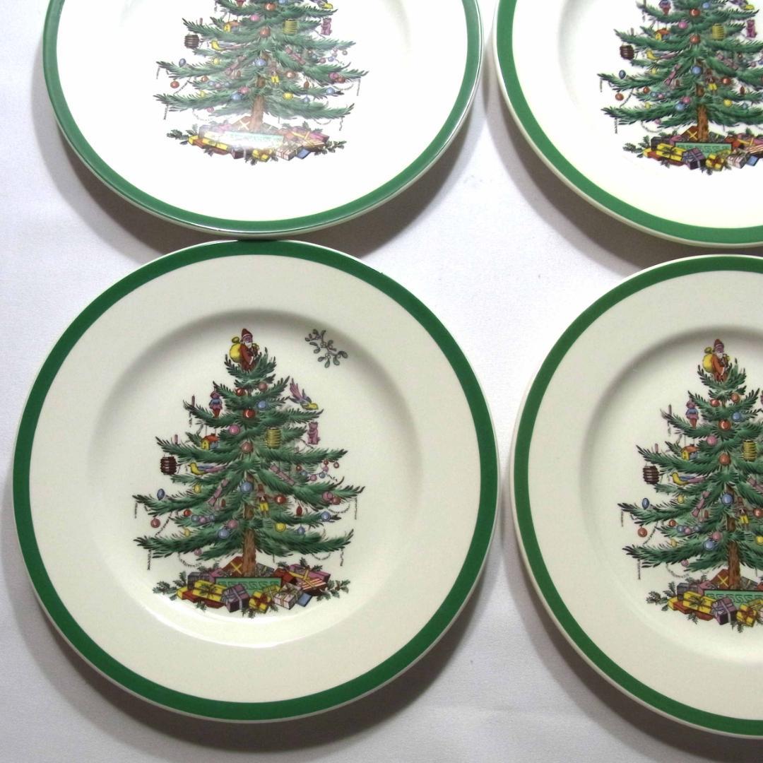 Spode スポード 英国製 クリスマスツリー サラダプレート 4枚セット 箱付