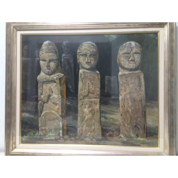 岡村達夫 作　石仏  15号油絵