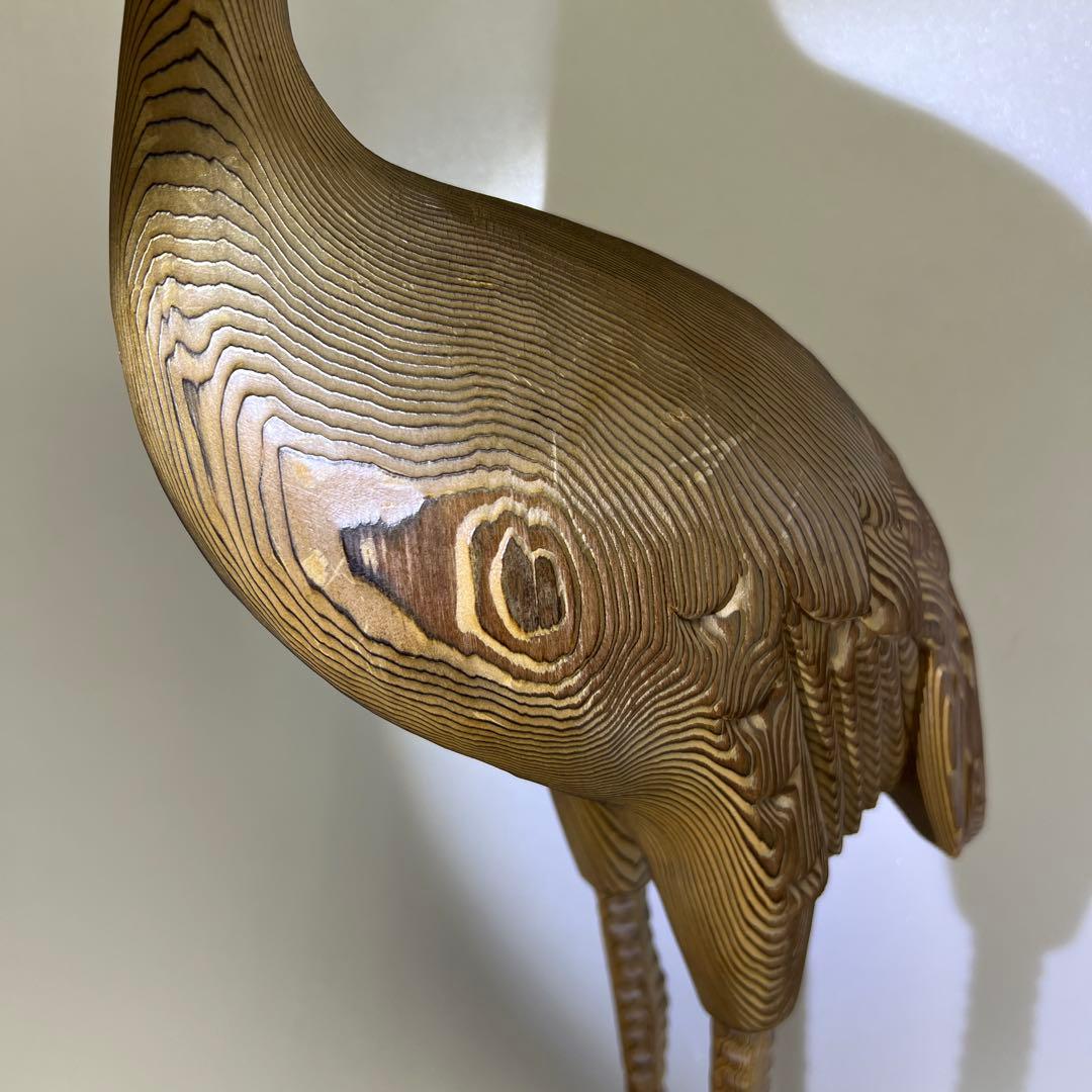 時代木製鶴置物　高さ約81㎝　東Y8-0128③タコサ