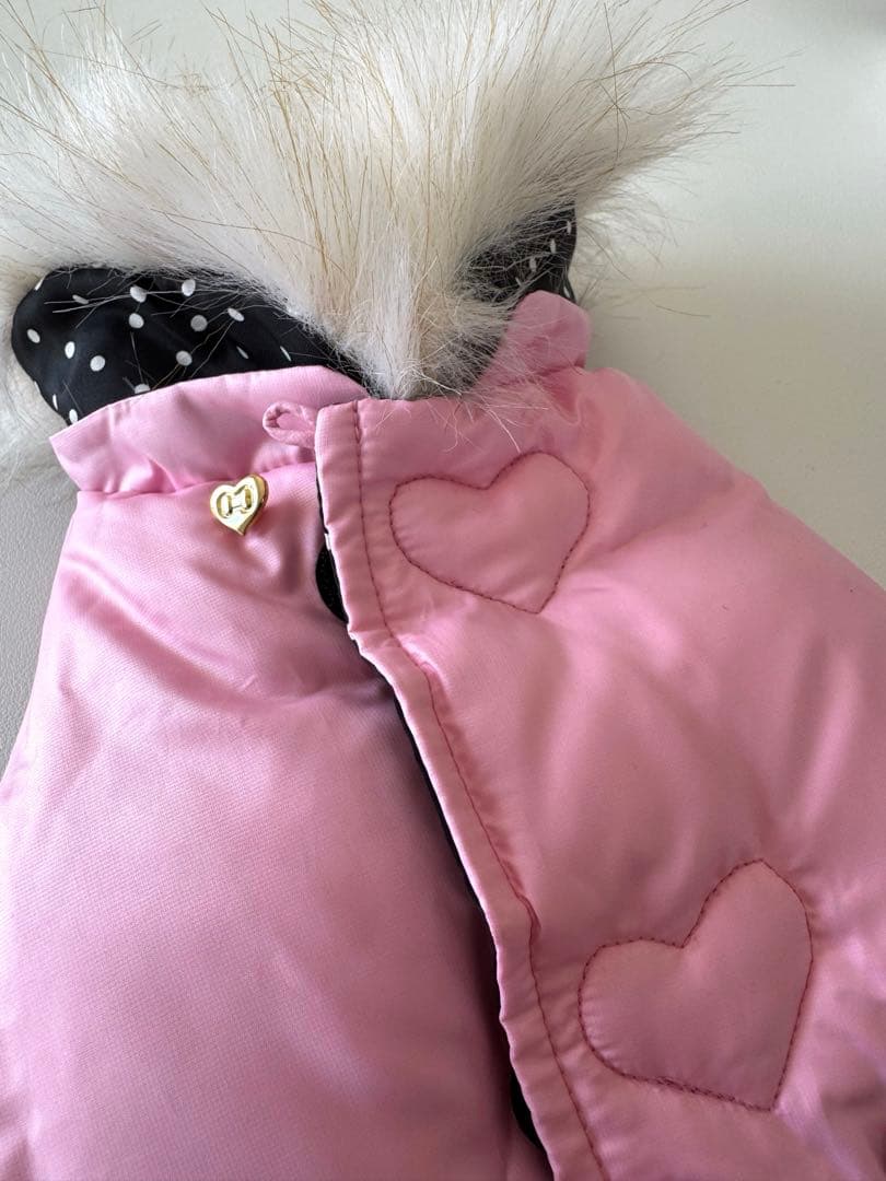 【未使用】フィフィ&ロメオ リバーシブルダウンコート ピンク×黒白水玉 S 軽量