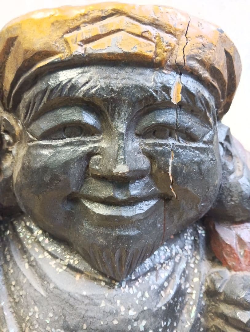 蔵出し 螺鈿細工 木彫 七福神 大黒天 置物 魔除け 厄除け 縁起物