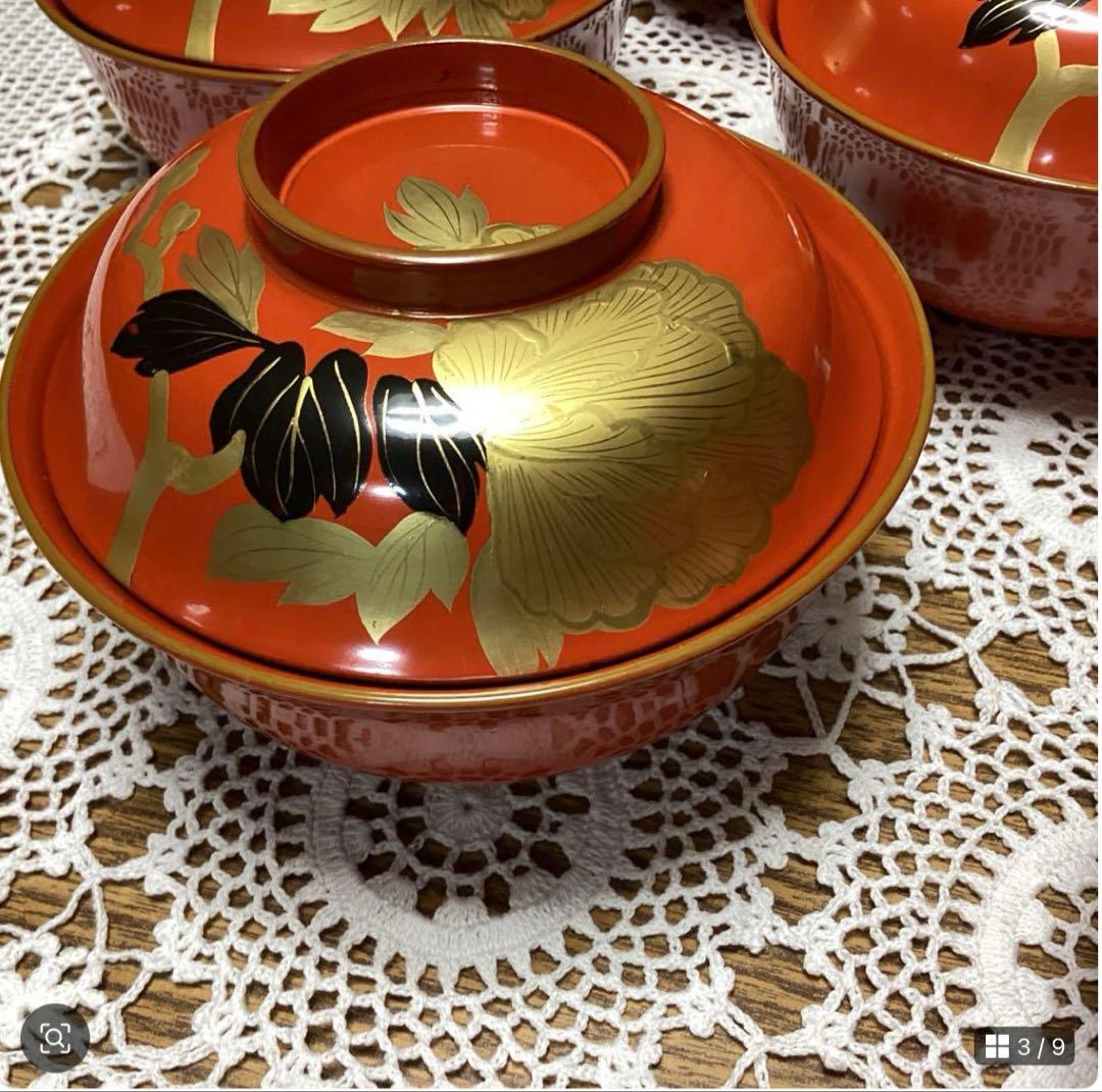 k2f20 朱　牡丹　吸物椀10客