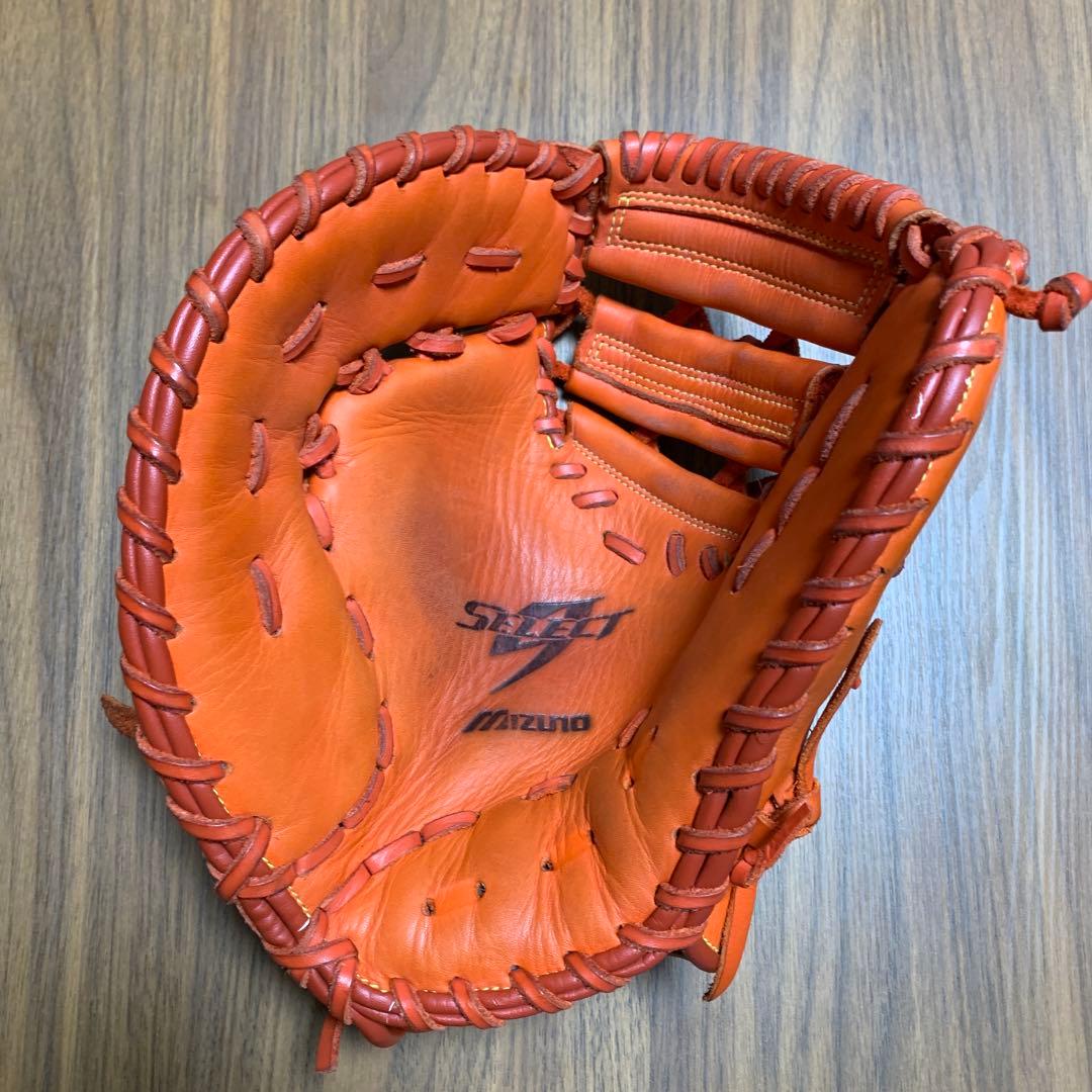 ファーストミット左利き用　オレンジ レザー 野球グローブ 軟式用ミズノ