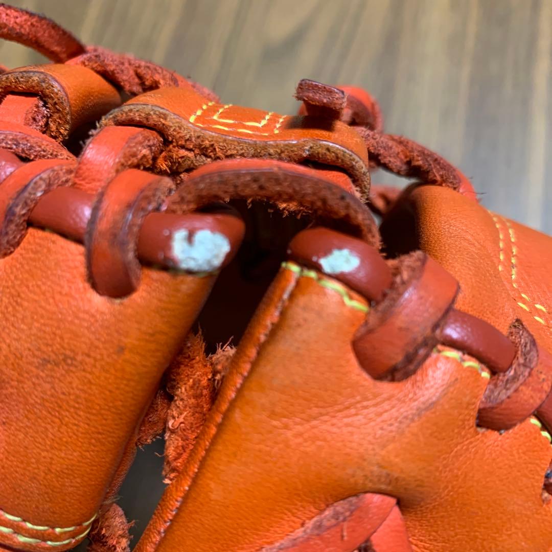 ファーストミット左利き用　オレンジ レザー 野球グローブ 軟式用ミズノ