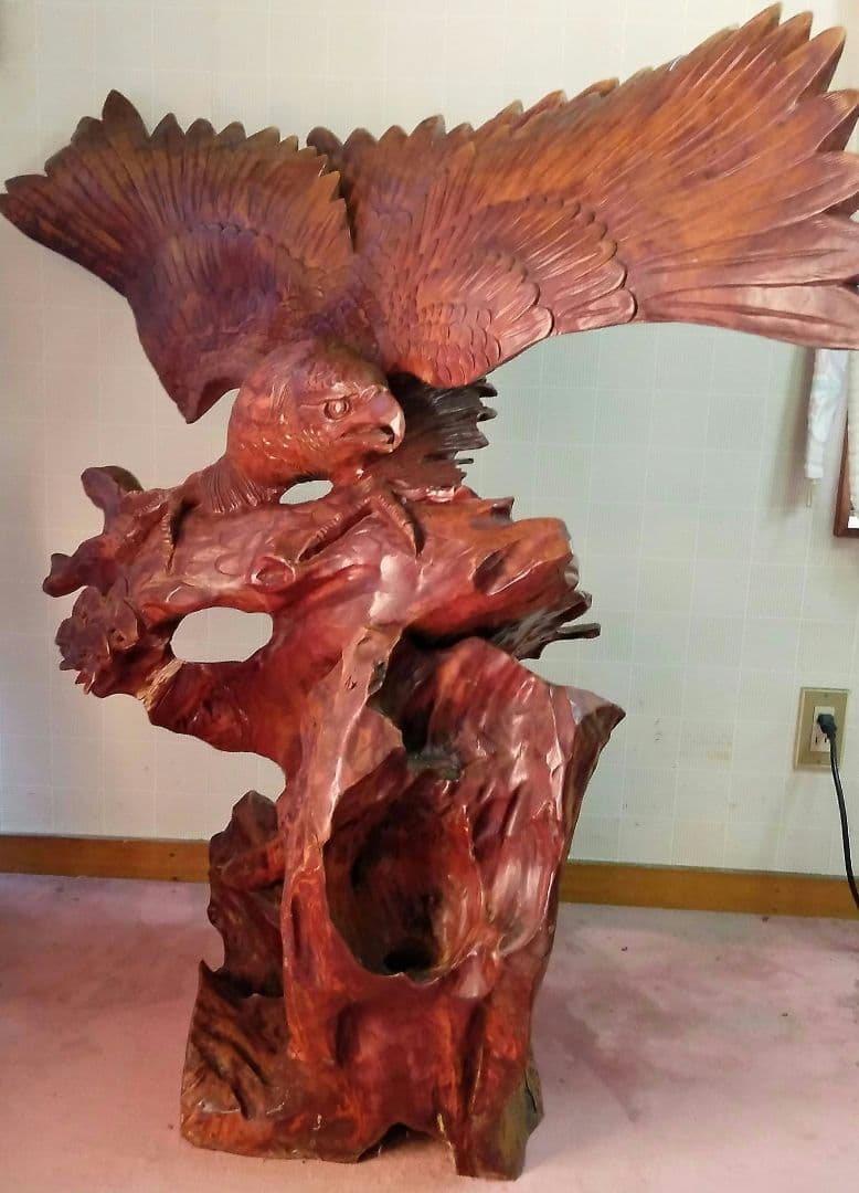 【引き取り希望】 木彫り 鷹の置物 レトロ アンティーク 飾り物 大型