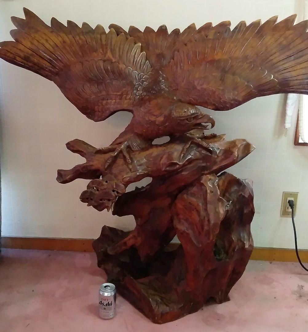 【引き取り希望】 木彫り 鷹の置物 レトロ アンティーク 飾り物 大型