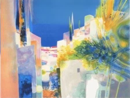 フランスのダニエル・ジェリスの幻想的なリトグラフ「地中海の風景 II 」です。