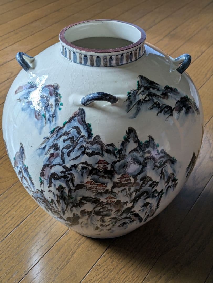 九谷焼 染付 山水図大花瓶