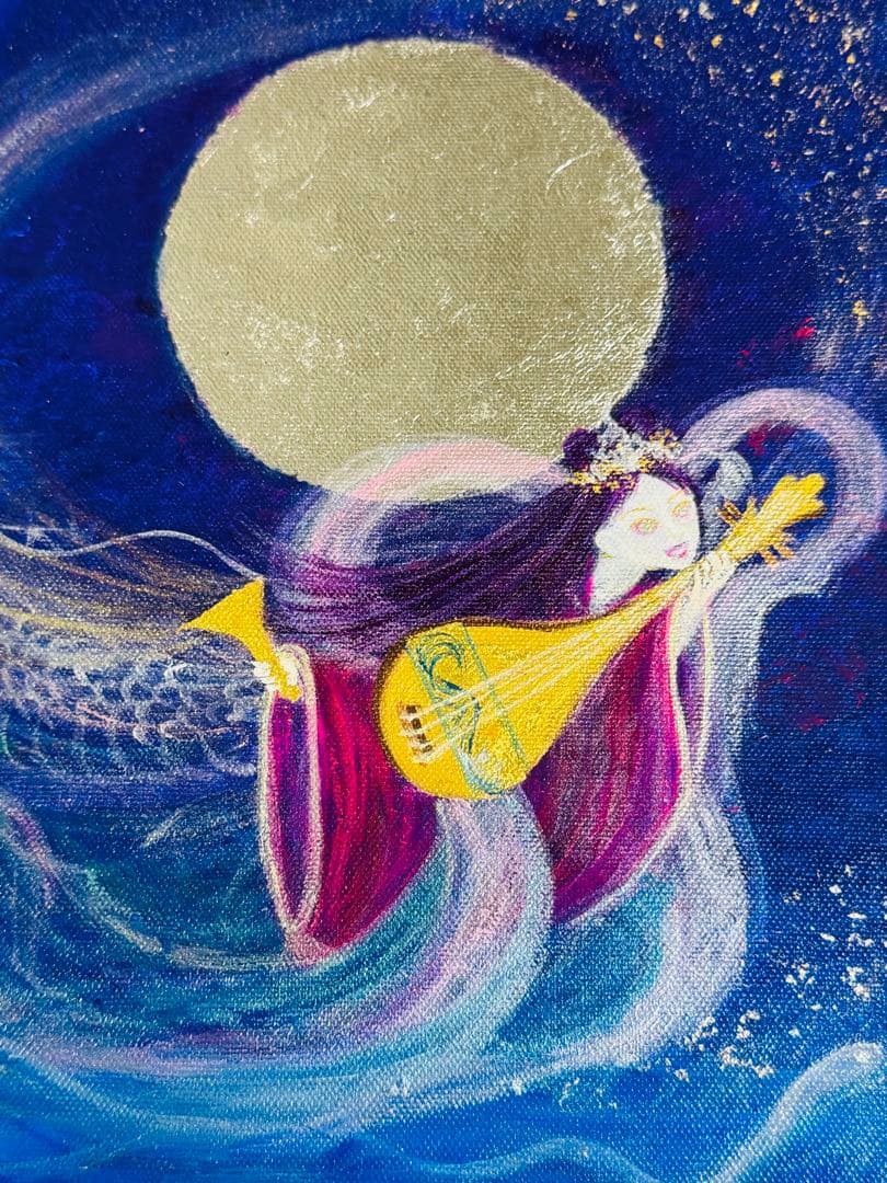 風水開運神仏絵画　弁財天と神の遣い～月光星水を舞う白龍白蛇　sunsui様作品