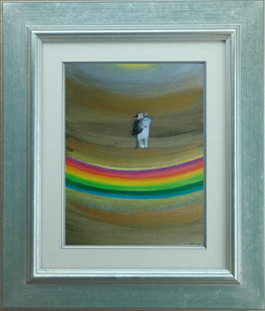 油絵 菅家令子 絵 絵画インテリア額付(黒) F3-030919子犬子猫と女の子