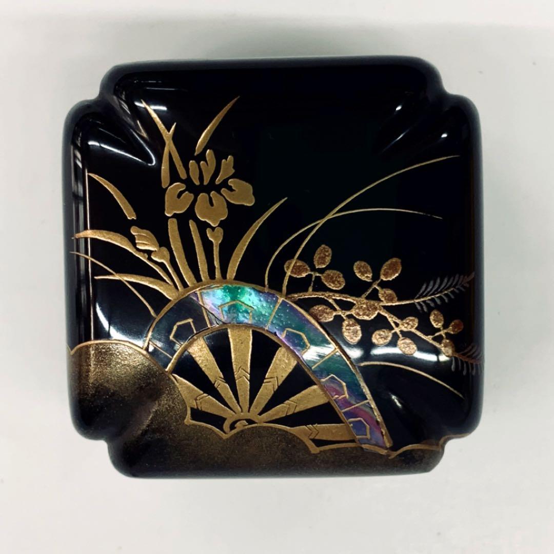 【香合　片輪波　黒塗】新井司峯　共箱