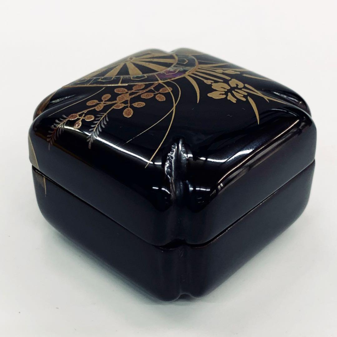 【香合　片輪波　黒塗】新井司峯　共箱