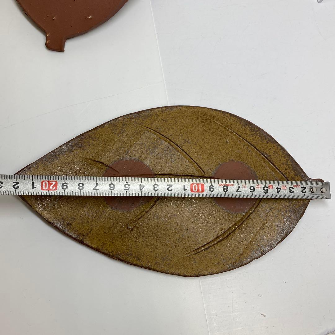 吉本正　備前葉皿6客　幅約23.2㎝　共箱　東さ7-0915①