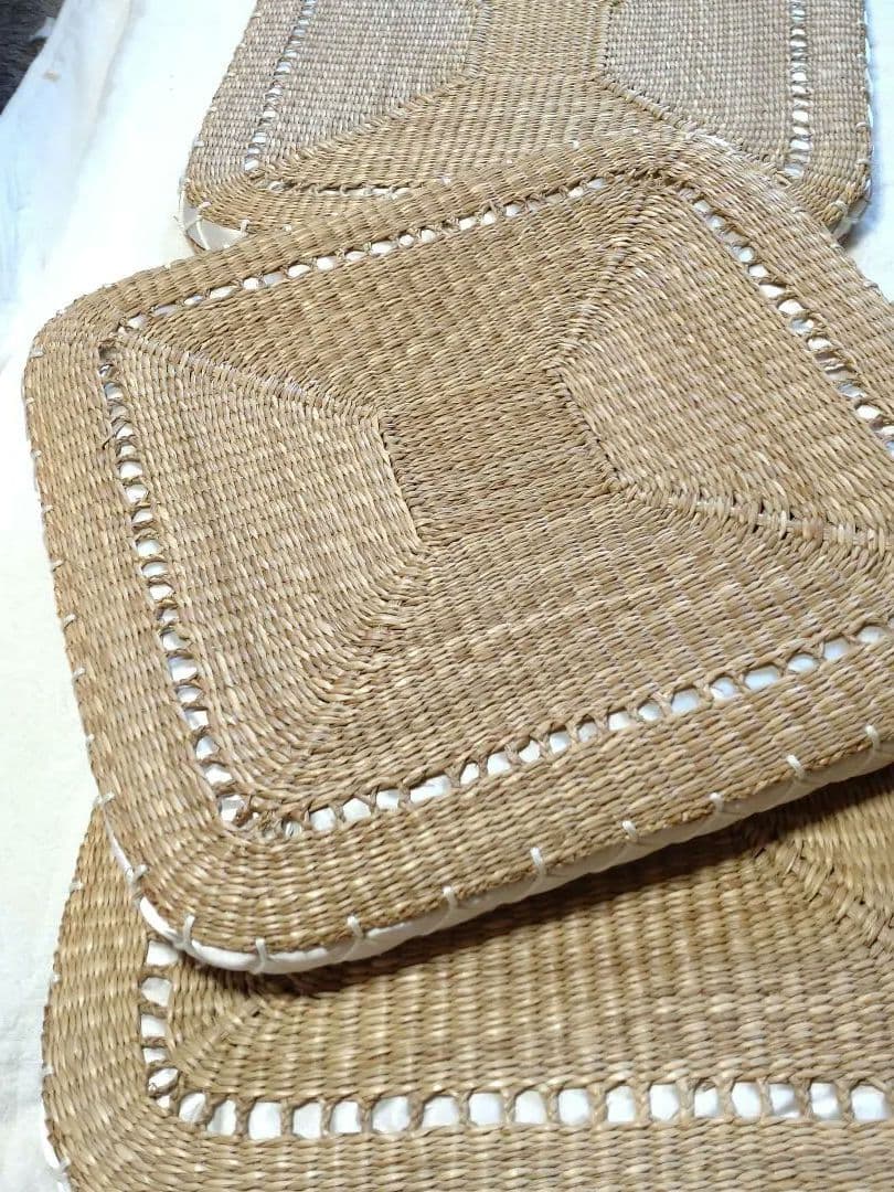 天然素材 座布団 い草？ クッション 3枚 昭和レトロ 古民家