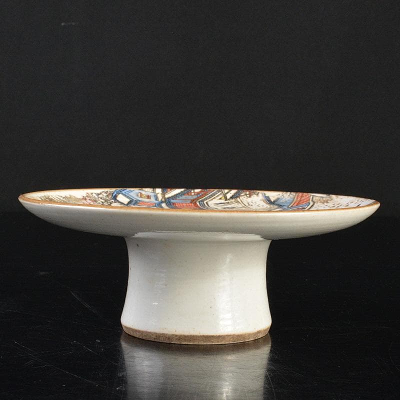 中国　大清光緒年製　粉彩山水文　高足盤　N　R6782E