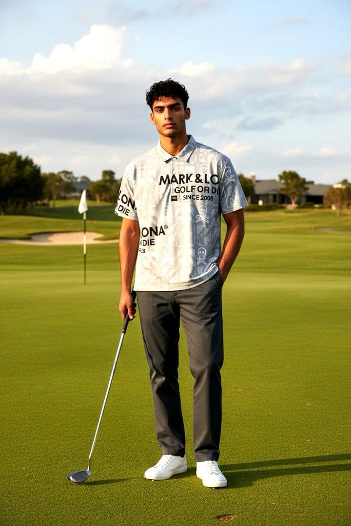 極美品！ 国内正規品！MARK&LONA ゴルフシャツ L〜XL スカル　総柄