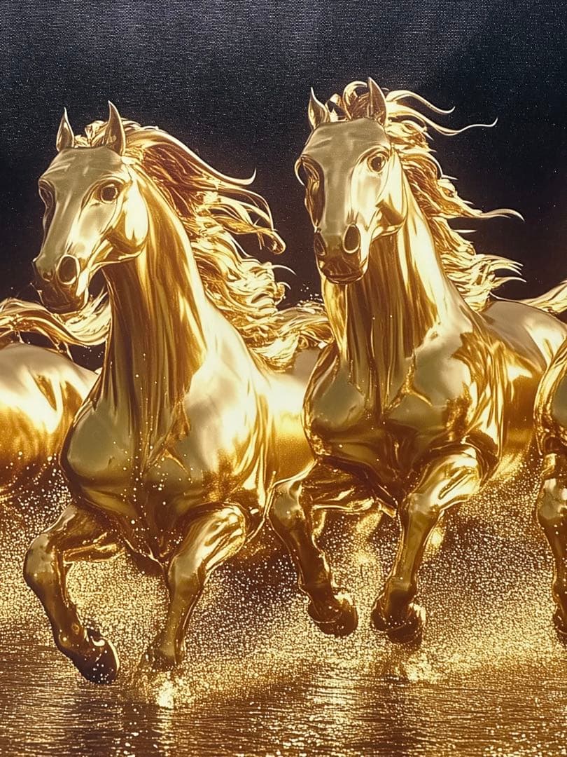 初売り　祝賀金色の馬　絵画　美術品　ア-ト 成功と富　インテリア　干支　金　飛躍