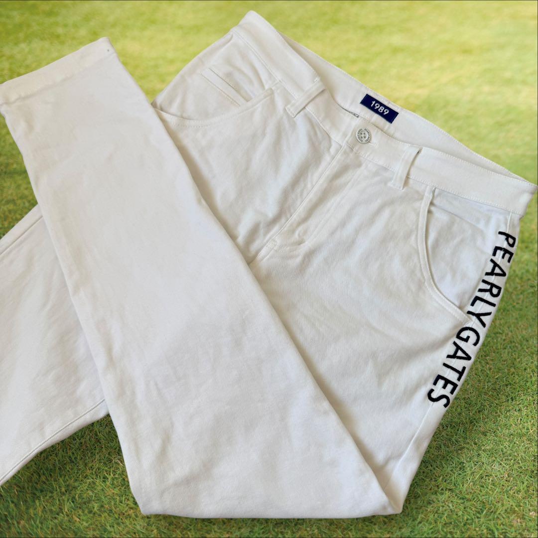 現行モデル　パーリーゲイツ　パンツ　白　M〜L相当　地厚　ホワイト　コットン素材