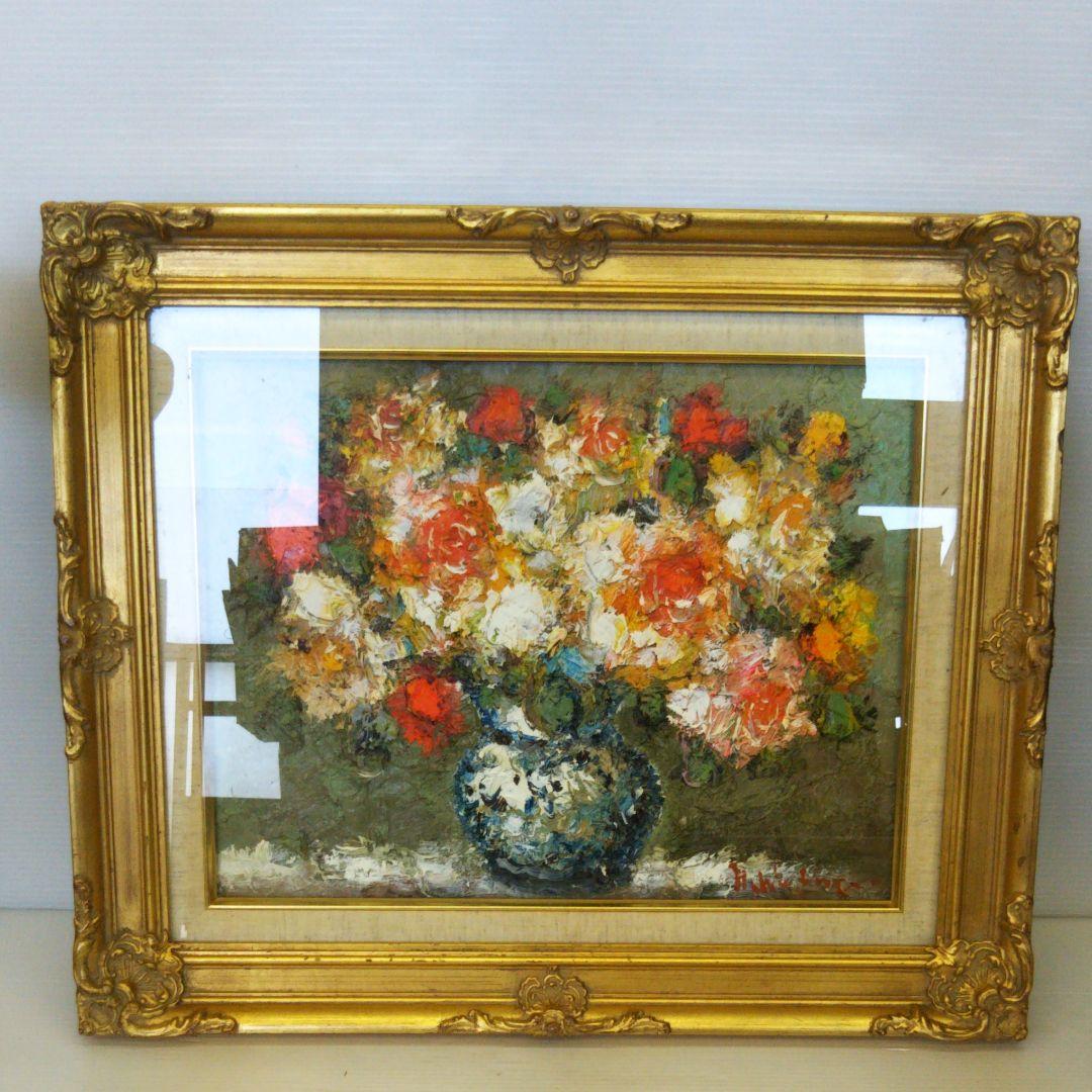 油彩画　直筆　渡部ひでき「薔薇」