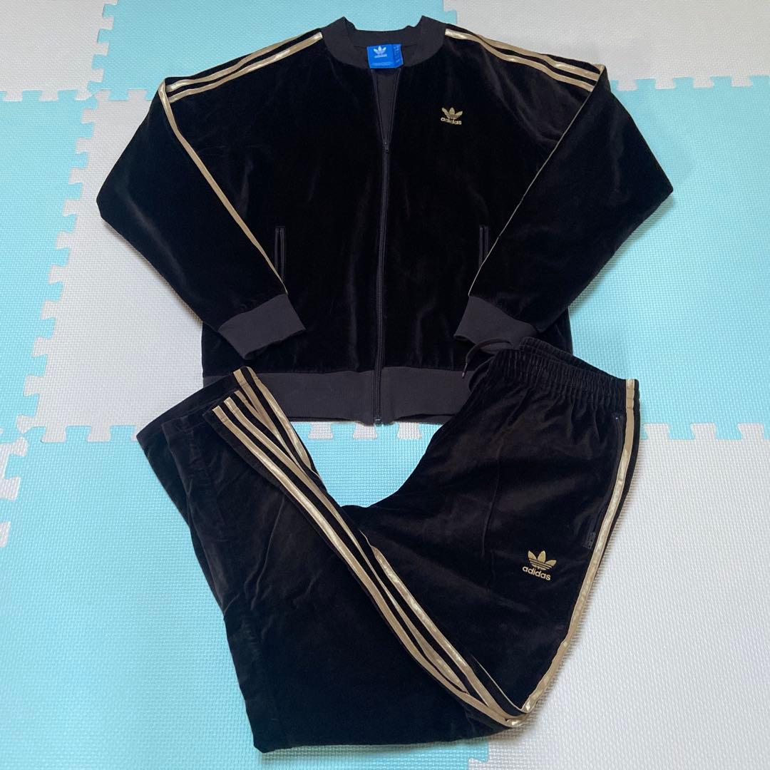 adidasセットアップ　ベロア　ブラウンゴールド上下　トラックジャケット