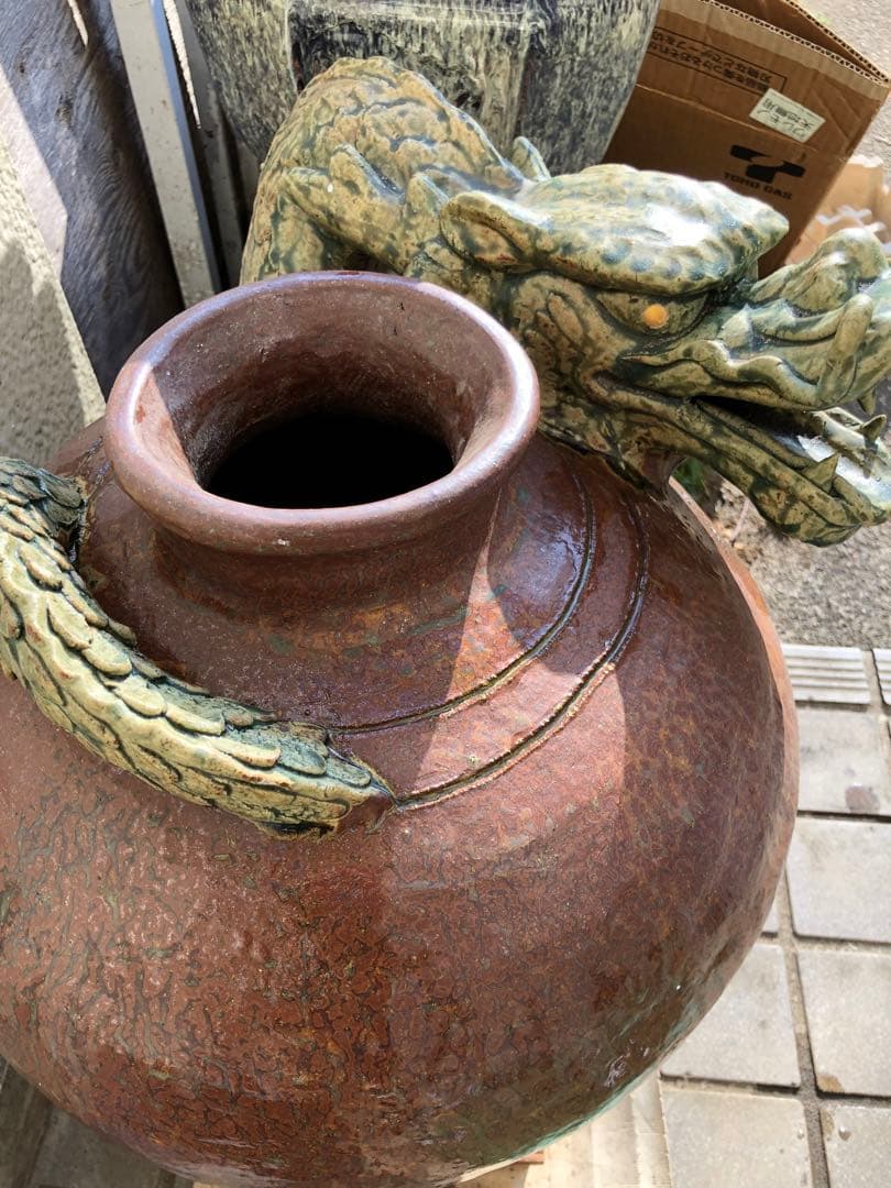 龍頭の壺　丹波焼き　18金