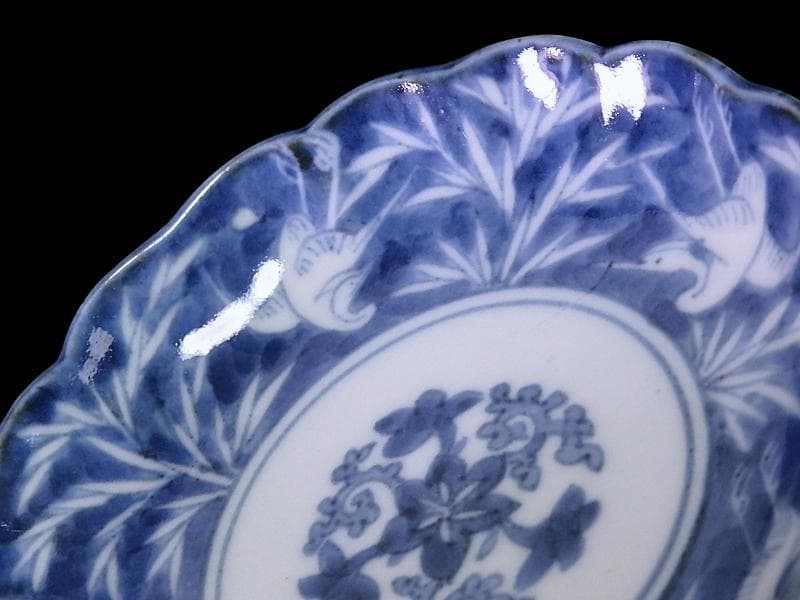 古伊万里　染付　白抜　葦に鷺の図　手塩皿　F401AS-DCj