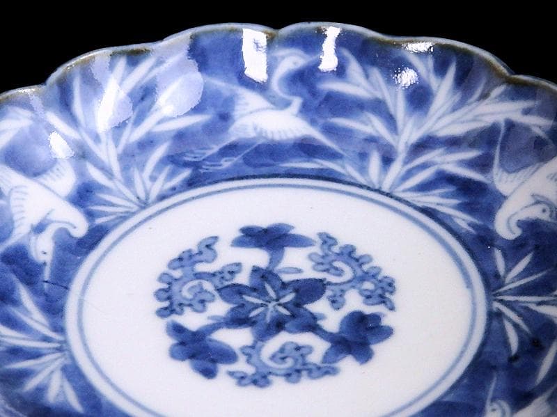 古伊万里　染付　白抜　葦に鷺の図　手塩皿　F401AS-DCj