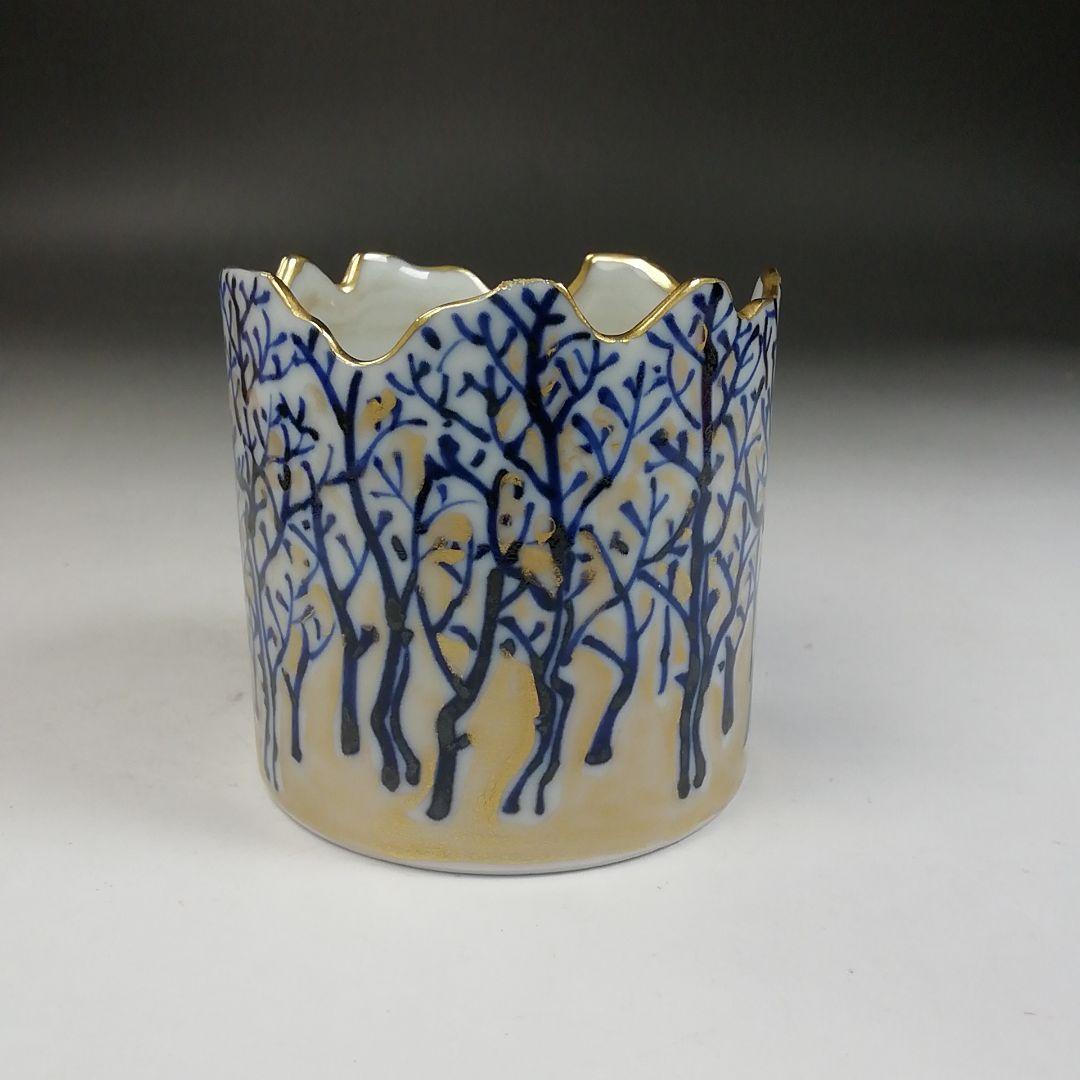 Ｗ１９８　蓋置　『色絵　森之図』『高野昭阿弥 造』　共箱　茶道具