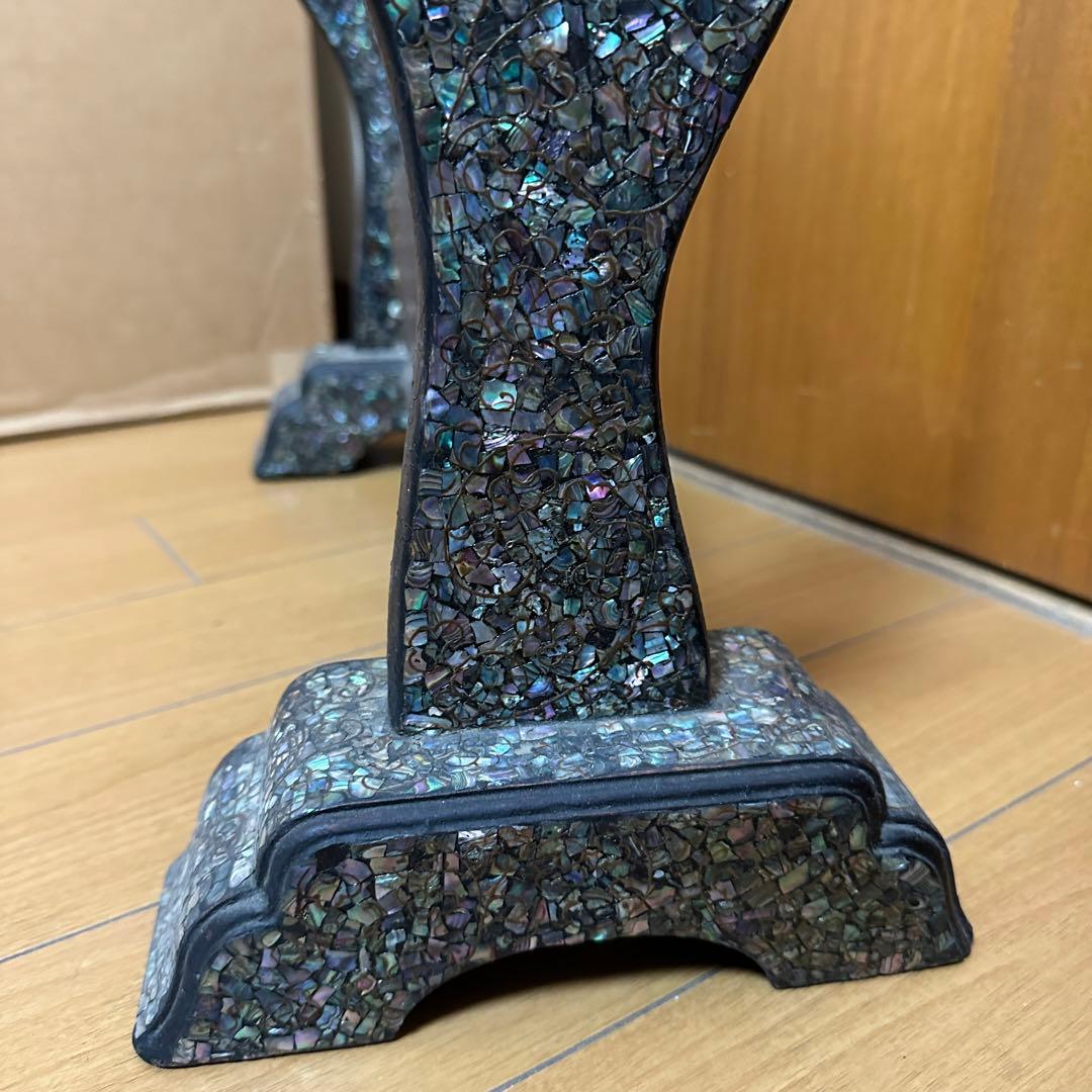 時代物 木製 螺鈿細工 富士山 刀掛け 3本掛 高さ約40.5cm 螺鈿細工