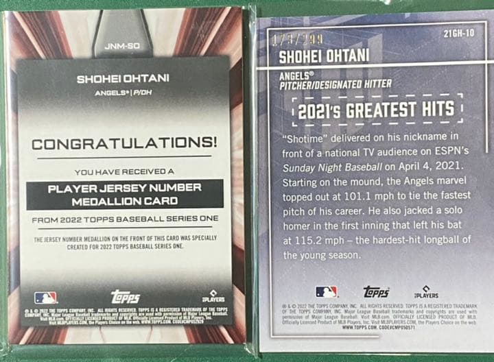 大谷翔平2022ToppsSeries 1 173/299 ジャージナンバー