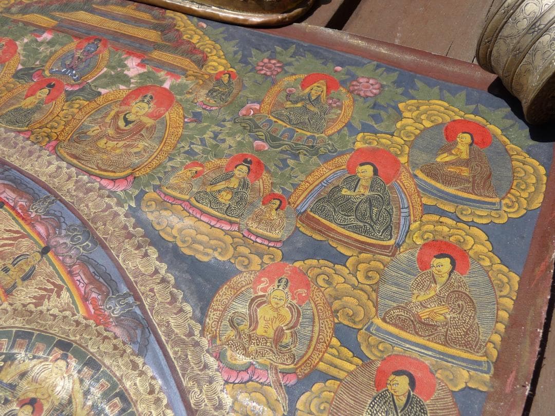 大サイズ　希少　肉筆　タンカ　チベット　黒兼彩　金彩　まくり　※説明必読願います