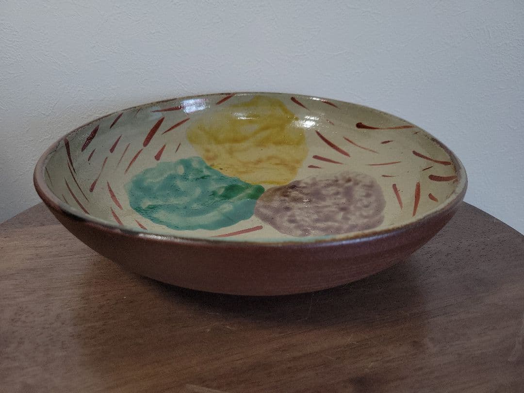 山田真萬　赤絵皿　やちむん