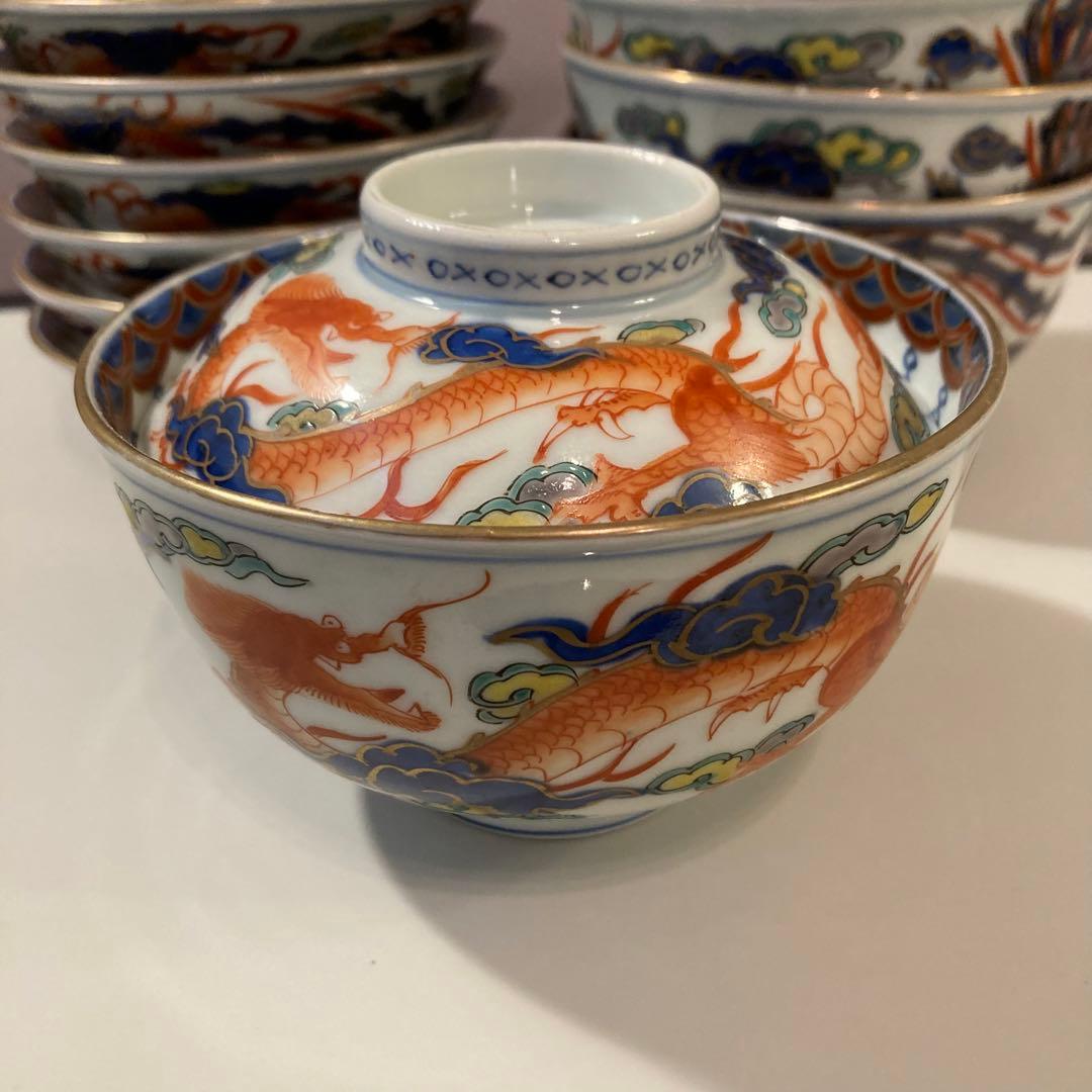 太明成化年製 伊万里 龍紋茶碗 蓋7枚 器5客