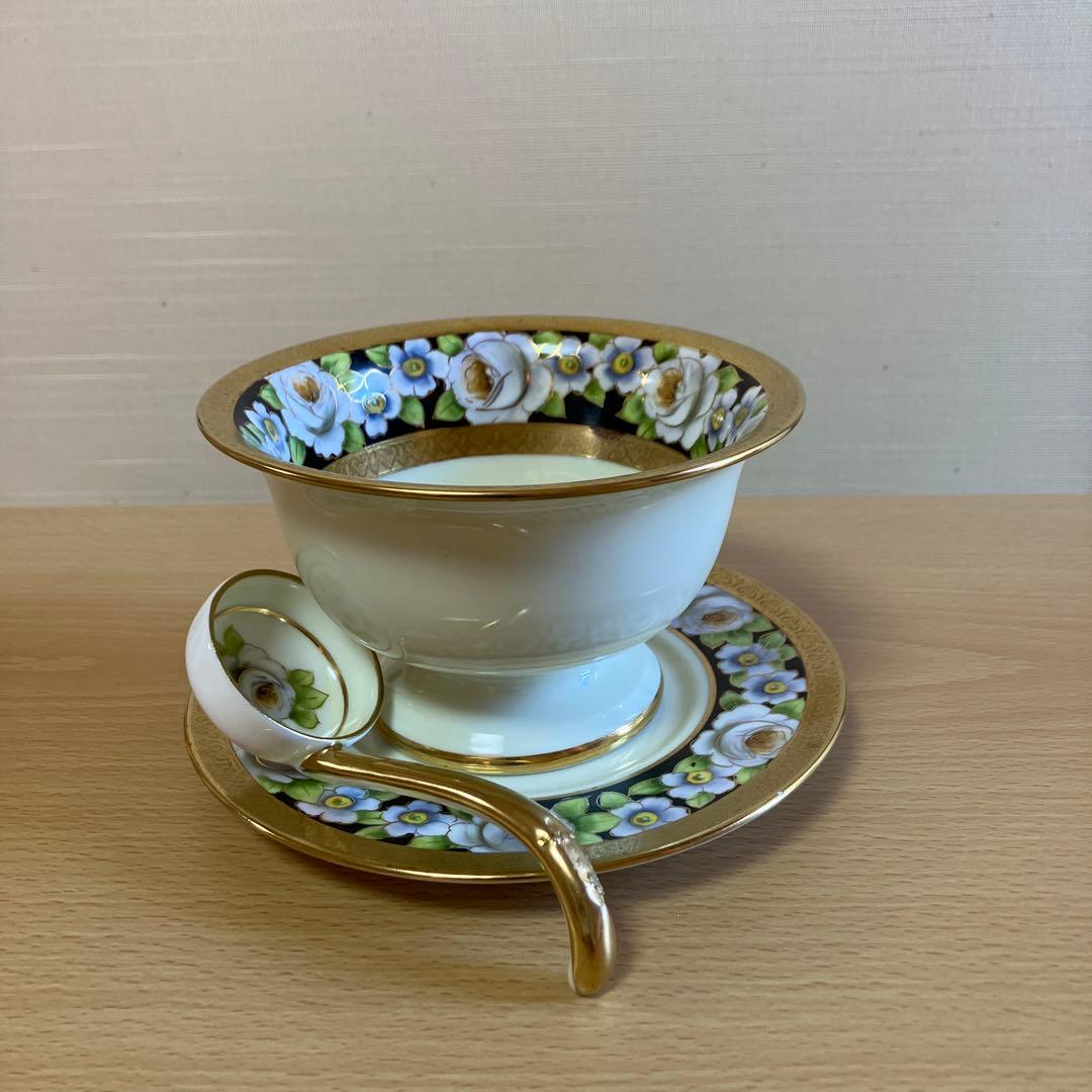 4. オールドノリタケNoritake-M印　ボウル、ソーサー、スプーンのトリオ