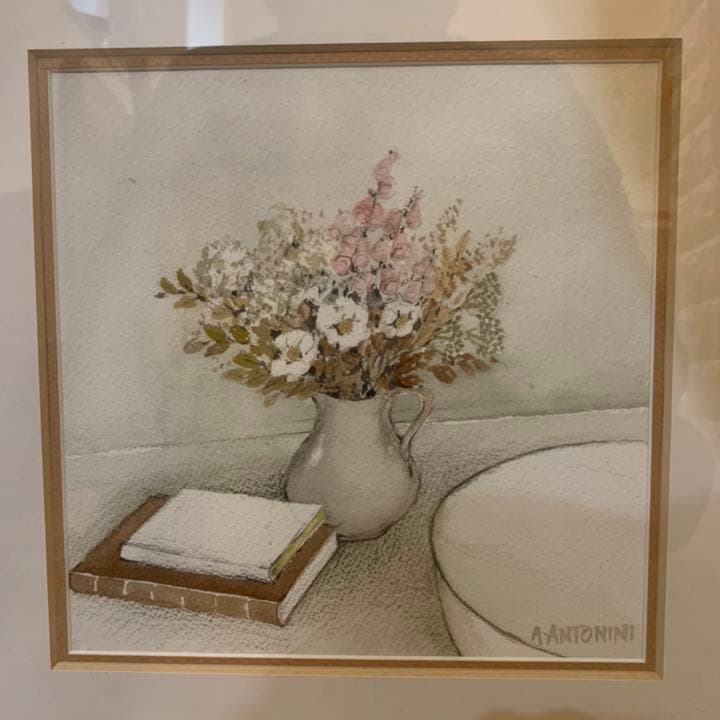 絵 A-ANTONINI アナピア・アントニーニ　水彩画　本と花
