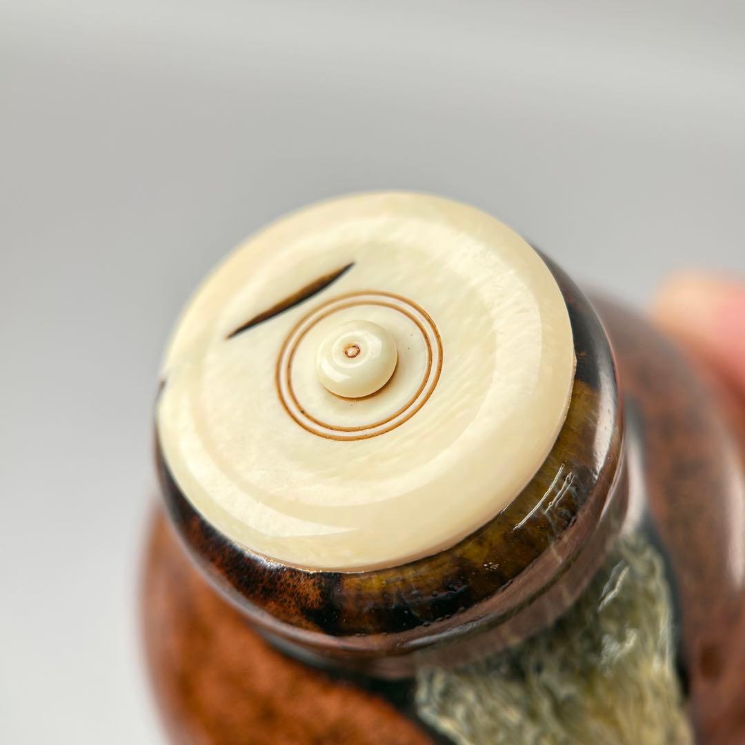 D【茶道具】茶入 瓢箪壺 大名物 陶若窯作 蓋 桐箱入り