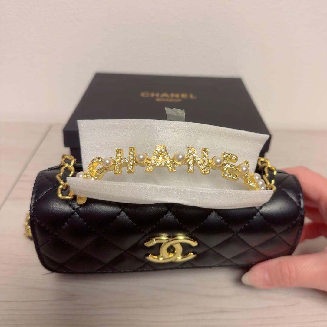 CHANEL ノベルティ ショルダーバッグ チェーン ハンドル ストーン パール
