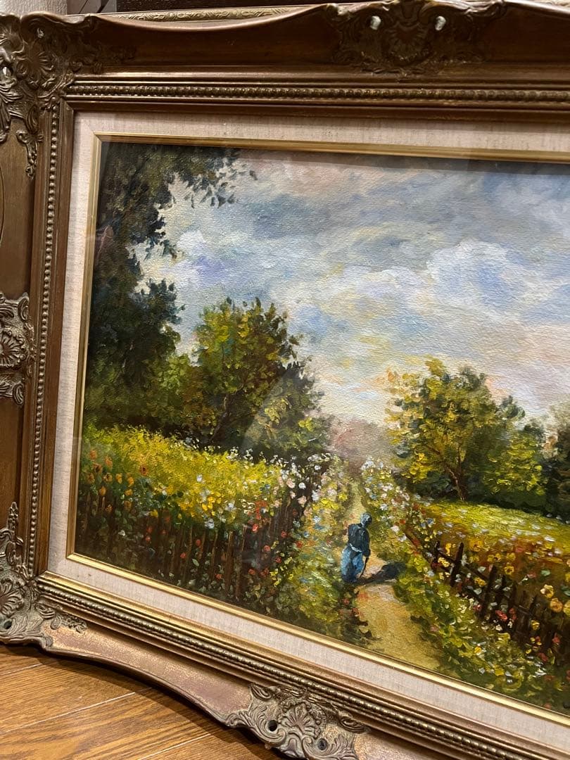 最終値下げ　海外作者　花畑　風景画 油彩画 装飾フレーム付き