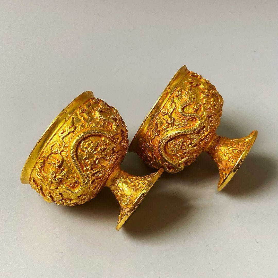 清乾隆双龍戯珠杯 貢杯 竜杯 装飾品 現代工芸品 美術品 置物