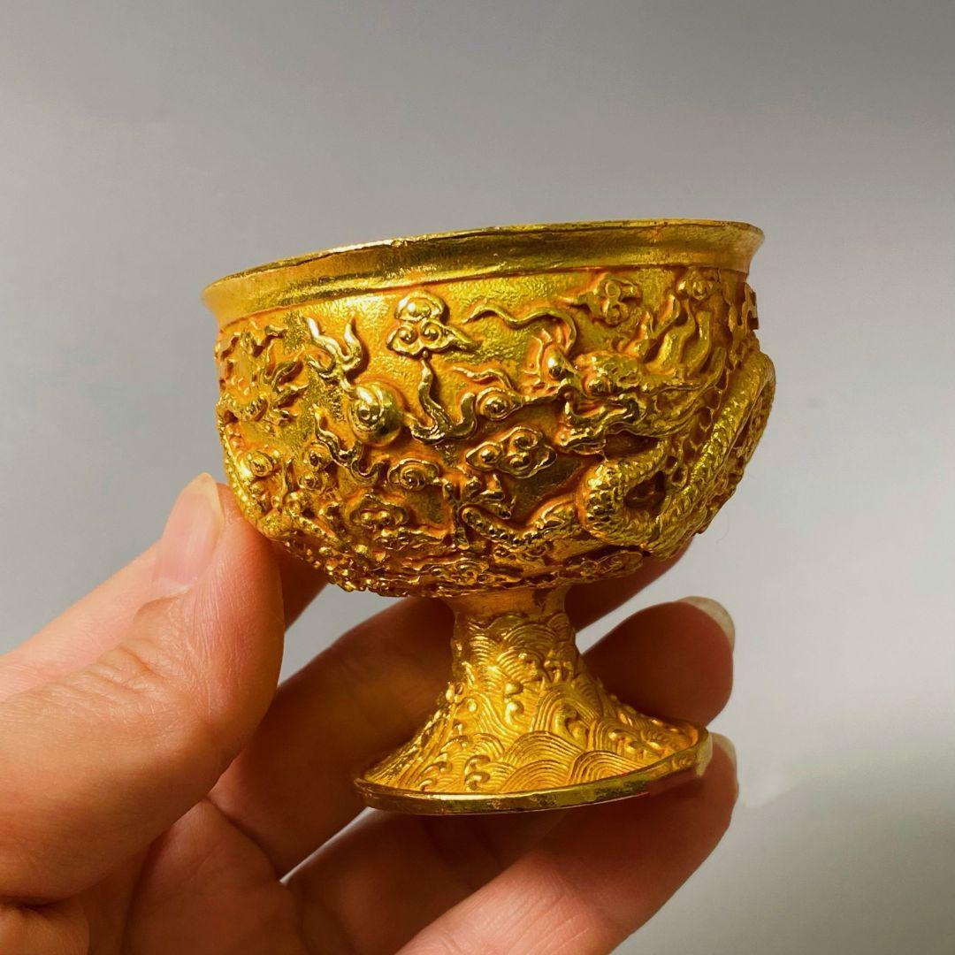 清乾隆双龍戯珠杯 貢杯 竜杯 装飾品 現代工芸品 美術品 置物