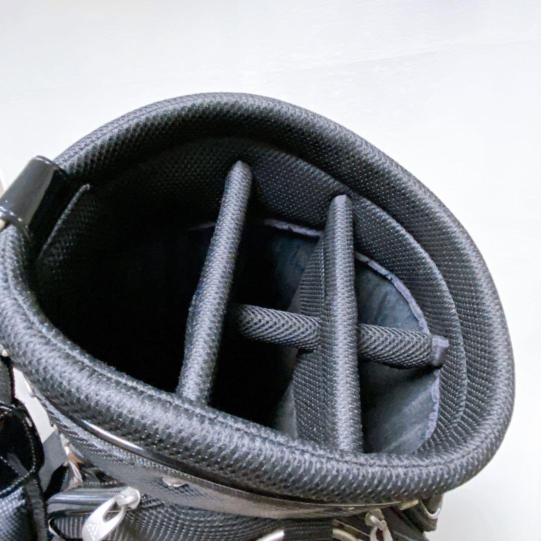 アディダス　キャディバッグ　オールブラック　黒　エナメル　合成皮革　9型　5分割